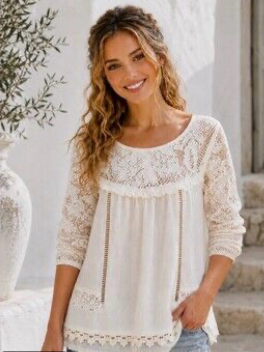 NWT -Anthropologie Meadow Rue Cream Crochet Lace Top